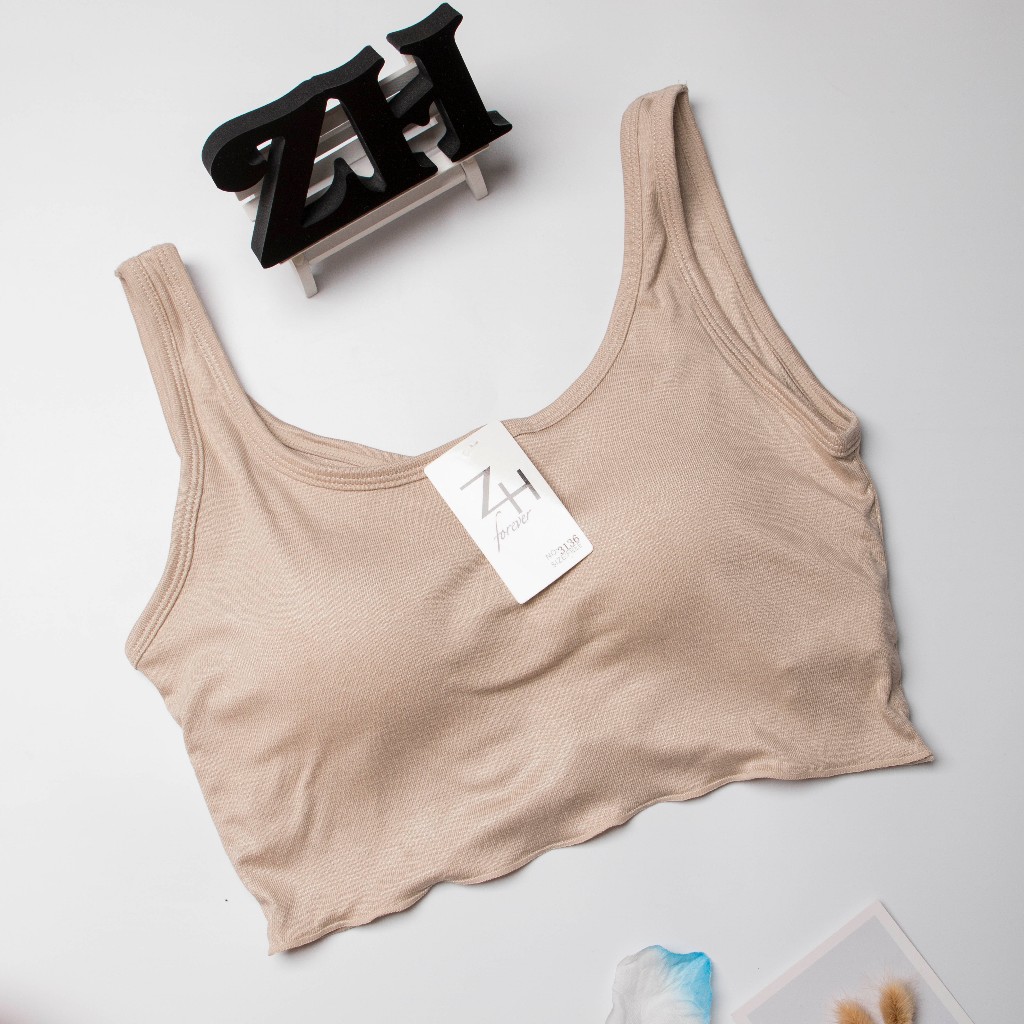ZH.3136 เสื้อกล้ามฟองน้ำในตัว ครอปตัวสั้นเนื้อผ้าฝ้ายพร้อมส่ง - รูปที่ 5