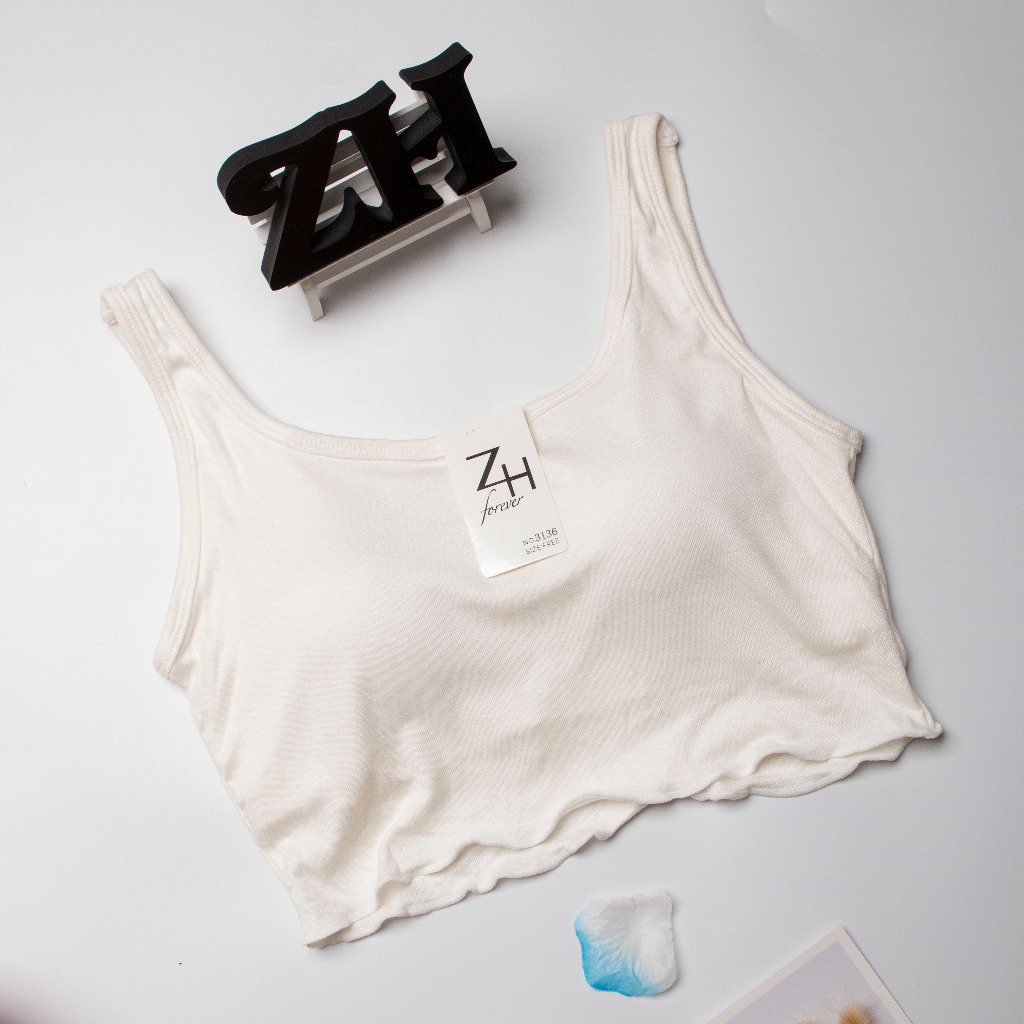 ZH.3136 เสื้อกล้ามฟองน้ำในตัว ครอปตัวสั้นเนื้อผ้าฝ้ายพร้อมส่ง - รูปที่ 6