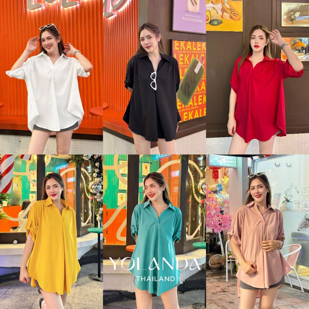 Yolanda เสื้อเชิ้ตผู้หญิง รอบอก 50 นิ้ว สาวอวบ คนท้อง ใส่ได้ ผ้านุ่มลื่น เสื้อผ้าผู้หญิง FF1003