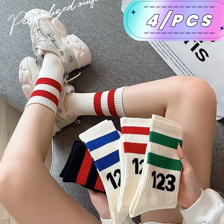 (ได้รับ 2-3 วัน) จัดส่งจากประเทศไทย~ถุงเท้าสูงน่องเกาหลีลายจำนวนตกแต่งถุงเท้าผ้าฝ้ายผู้หญิง