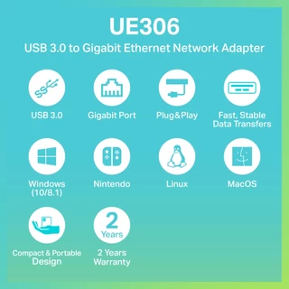 TP-Link UE300/ UE300C/ UE302C/ UE306 แปลง USB ให้เป็นช่องแลน USB Adapter รับประกัน 2 ปี