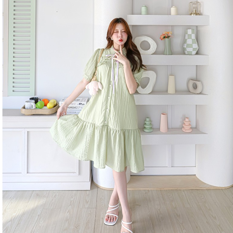 📍พร้อมส่ง1-2วัน📍 woody dress เดรสผู้หญิงมีกระดุมหน้าทรงoversizeไปคาเฟ่ เที่ยวทะเล ให้นมบุตร รูปที่ 7