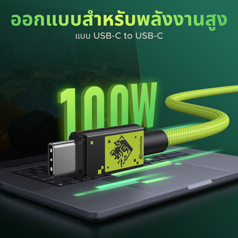 UGREEN สายชาร์จ CtoC USB2.0 Fast charge Genshin Impact Edition รองรับการชาร์จสูงสุด PD100W สีเทา ความยาว 1M รุ่น 45063GI - รูปที่ 2
