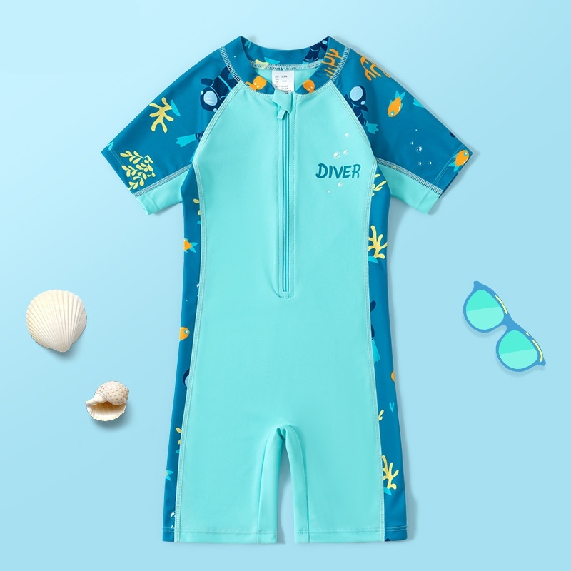 SM Baby-080 🎯ส่งด่วนกรุงเทพ🎯 ชุดว่ายน้ำเด็กวันพีซ แขนสั้น ขาสั้น กันแดด ใส่สบาย 2 สี 🌊✨