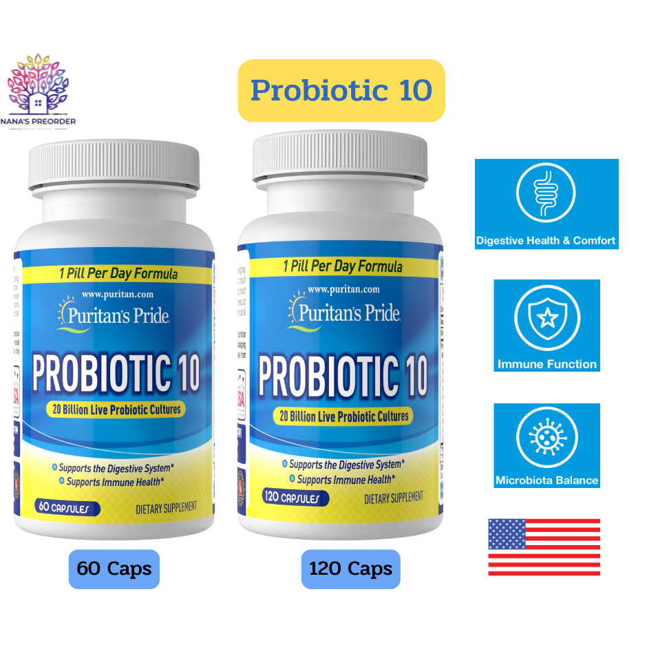 Puritan's Pride Probiotic 10  สูตรใหม่!! ขนาด 60 แคปซูลและขนาด 120 แคปซูล
