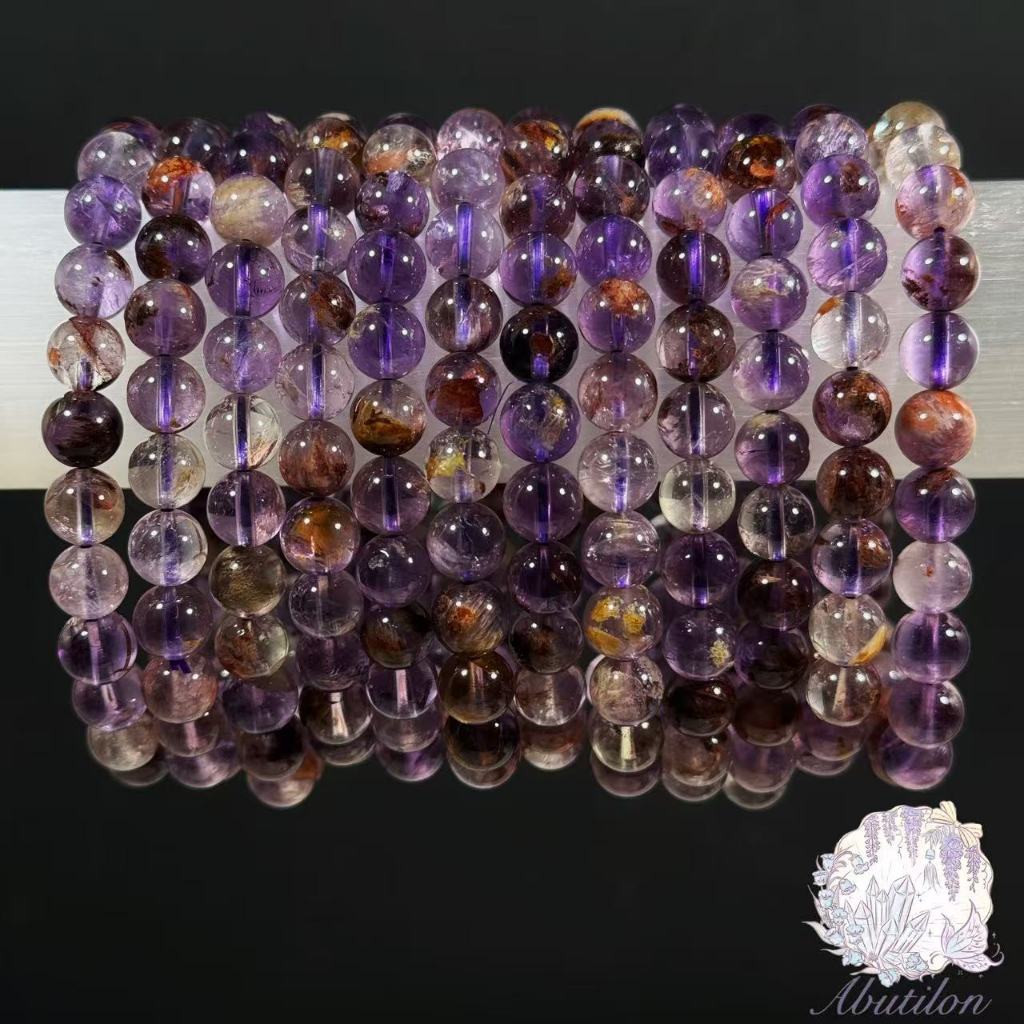 อเมทิสต์ หินธรรมชาติสีม่วง สร้อยข้อมือผีสีม่วงธรรมชาติ สร้อยข้อมือหินดิบสร้อยข้อมือคริสตัลดิบ 9มม.