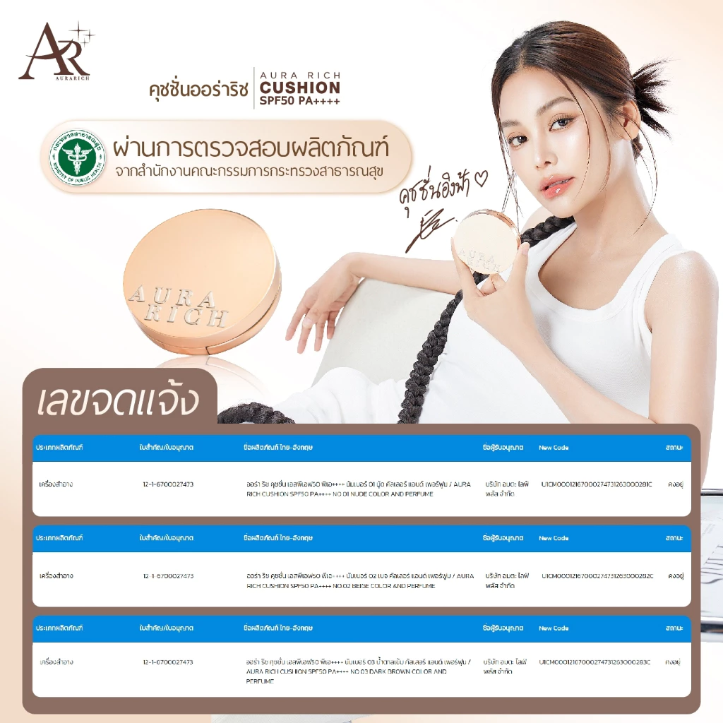 1 แถม 1 แป้งพัฟออร่าริช + คุชชั่นออร่าริช (แป้งเจนนี่ แป้งกันน้ำ คุชชั่นอิงฟ้า) thumbnail 10