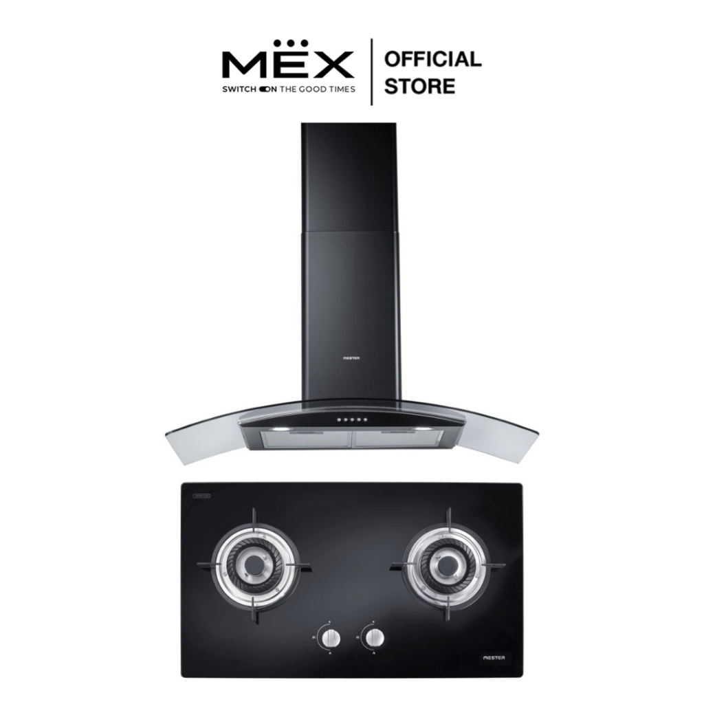MEX Set รุ่น MV3732 + MC390BV เตาแก๊สและเครื่องดูดควันทรงกระจกโค้ง