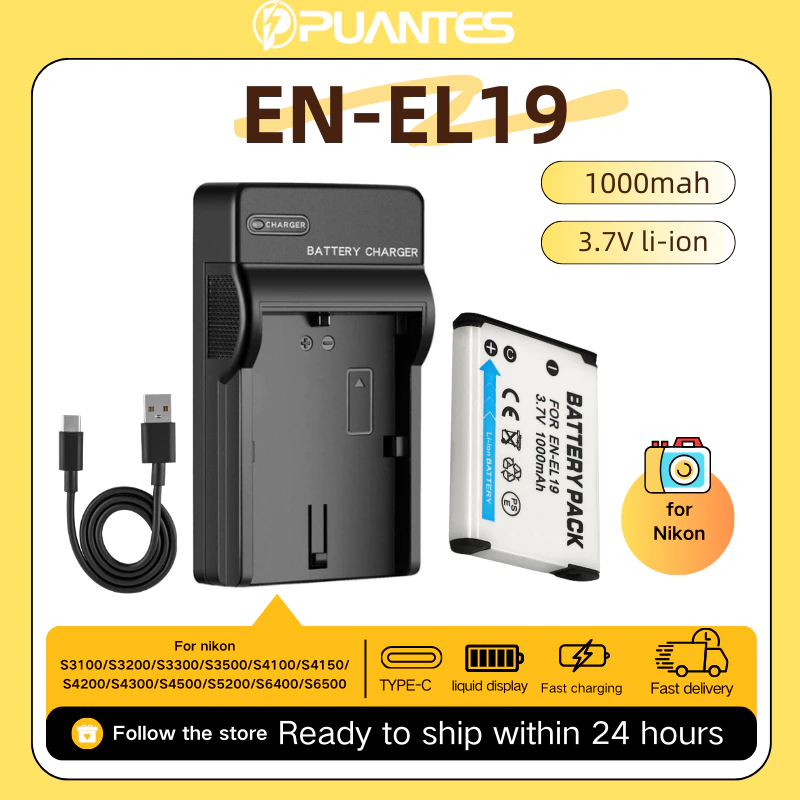 กล้อง EN-EL19 แบตเตอรี่ / เครื่องชาร์จสำหรับ Nikon S3300 S3500 S3600 S3700 กล้อง EN-EL19 แบตเตอรี่ / เครื่องชาร์จ