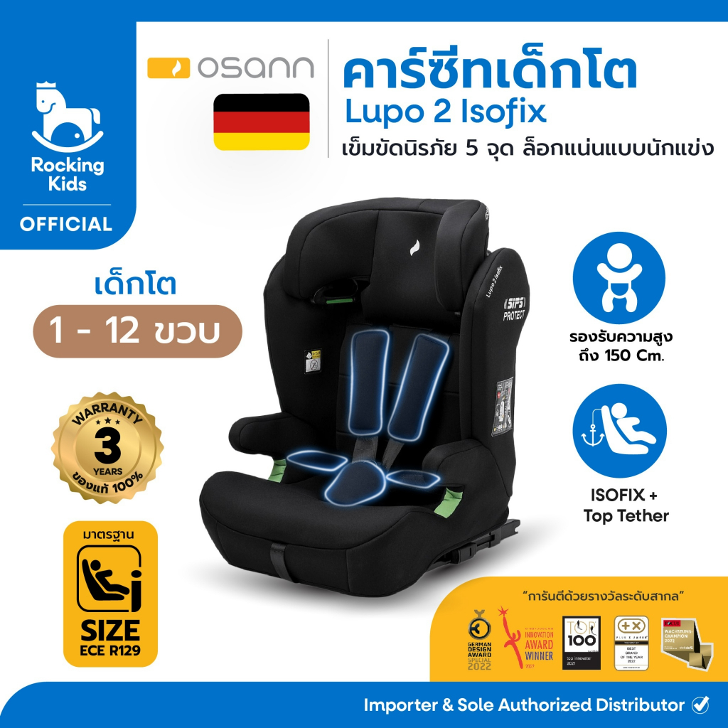 คาร์ซีทเด็กโต Osann รุ่น Lupo ISOFIX ป้องกันด้วยเข็มขัดนิรภัย ระดับนักแข่งรถ สำหรับ 15 เดือน -12 ขว