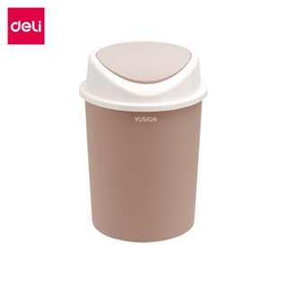 Deli ถังขยะฝาสวิง ถังขยะพลาสติกทรงกลม ขนาดกะทัดรัด ดีไซน์มิน…