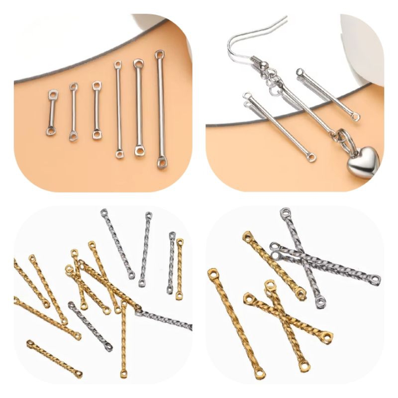 จี้สแตนเลส ก้านเชื่อมต่อต่างหู สร้อยข้อมือ สเตนเลส แบบเกลียวคู่ DIY สีทอง เครื่องประดับงานแฮนด์เมด