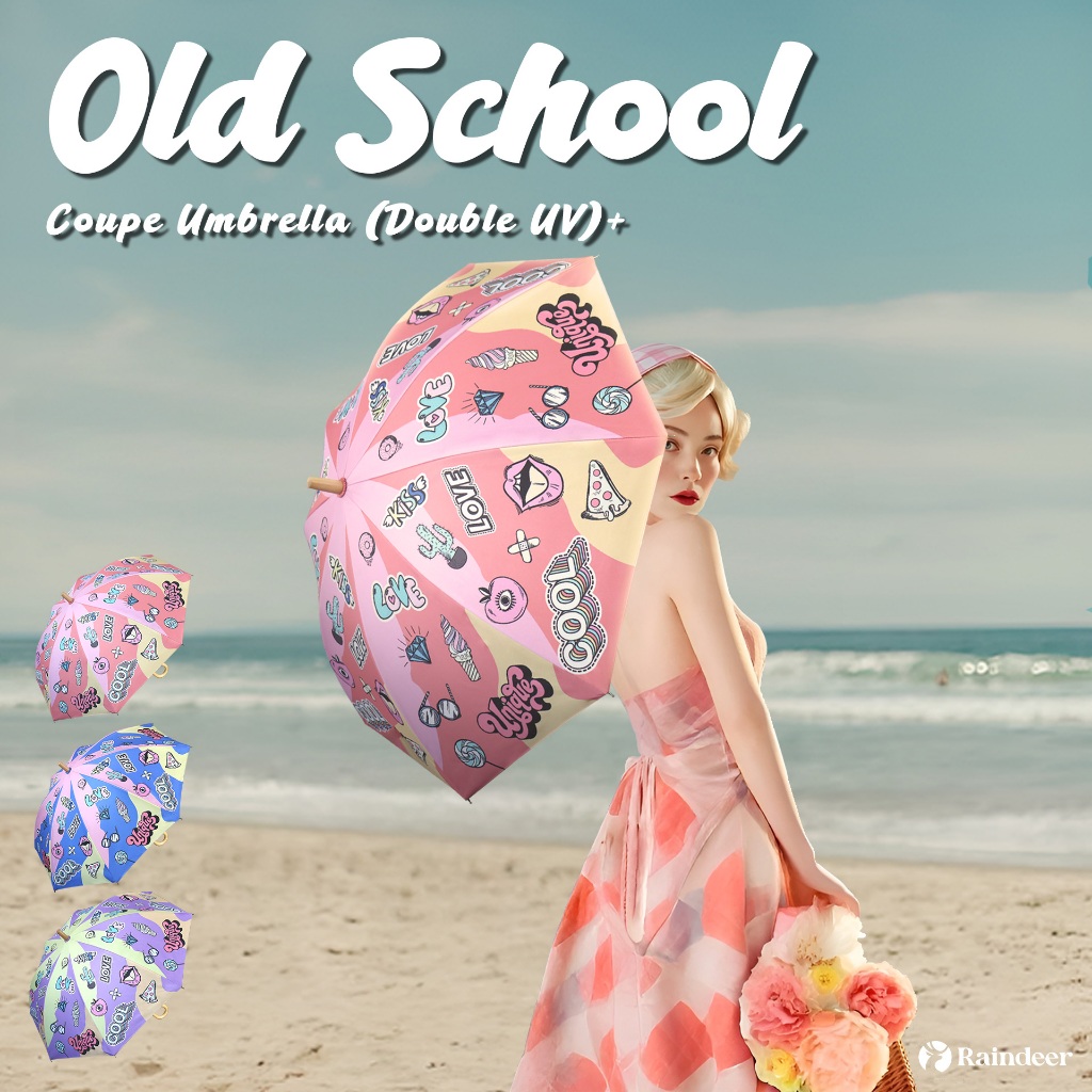 Raindeer ร่มยาว 22 นิ้ว 2 ชั้น กันUV ลาย Old School Coupe Umbrella ( Double UV)+ ร่ม2ชั้นกันเเดด