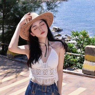 เสื้อถักบราครอปสายเดี่ยว (CL-039) เสื้อไปทะเลสำหรับผู้หญิง แบบคล้องคอ สุดเซ็กซี่ ต้อนรับซัมเมอร์