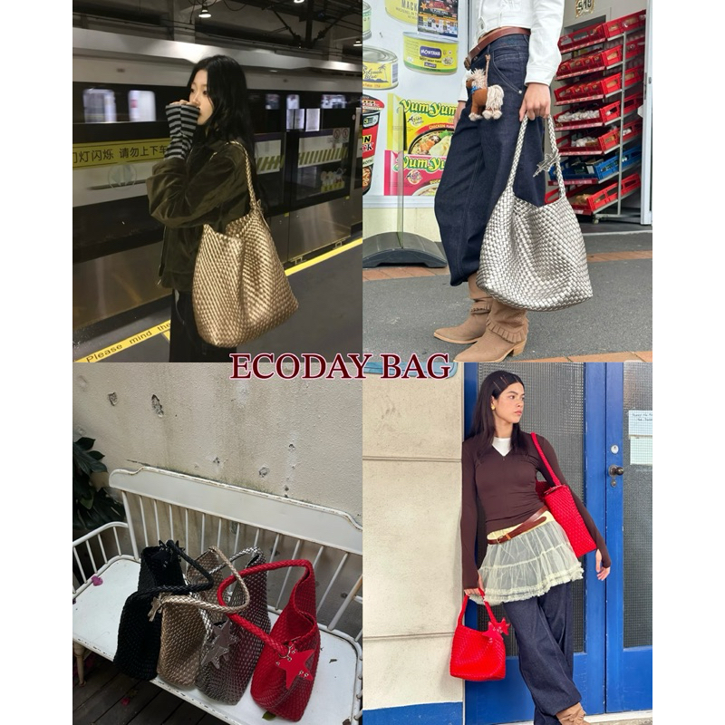 ECODAY| pre-order❤️Tote Bag กระเป๋าสะพาย หนังลายสาน 3size (ใช้โค้ดลด 20-25%) จากช็อปแท้💯