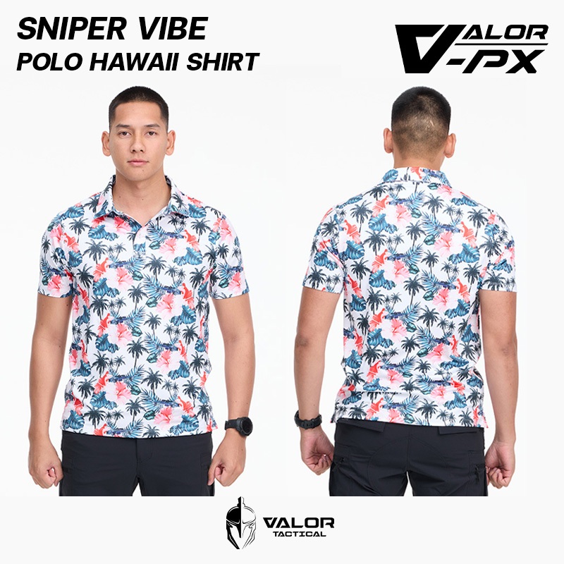 VALOR PX - Sniper Vibe POLO Hawaii Shirt เสื้อโปโล ฮาวาย แขนสั้น เสื้อสงกรานต์ เนื้อผ้าดี ระบายอากาศ