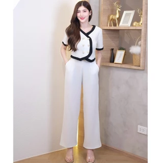สินค้าพร้อมส่ง ชุดเซตยาวทรูโทนผ้าวูลเวฟ เสื้อทรงสูทกระดุมมุกหน้า+กางเกงเอวเรียบสม็อคหลังมีกระเป๋า A5980