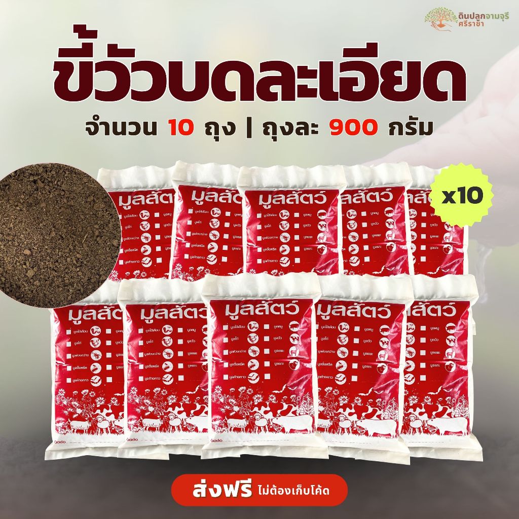 (ส่งฟรี)ขี้วัวนมบดละเอียด จำนวน 10 ถุง(ถุงละ 900 กรัม) มูลวัว แบบบด ปุ๋ยคอก จัดส่ง 5-7 วันทำการค่ะ