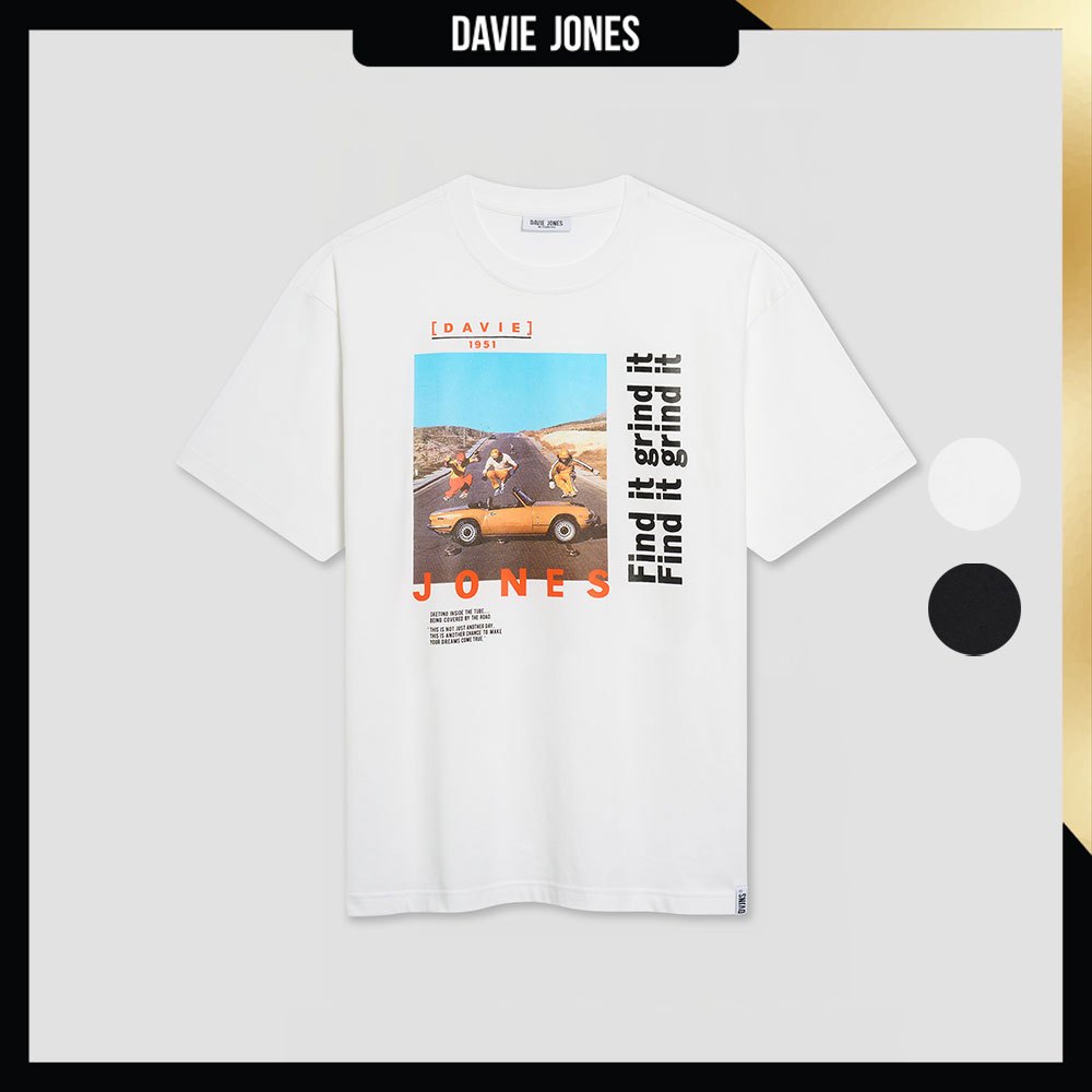 DAVIE JONES เสื้อยืด พิมพ์ลาย Graphic Oversized Fit T-Shirt TB0457 สีขาว ดำ