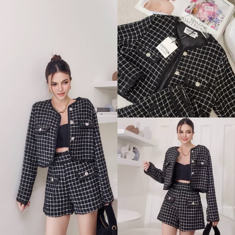 พร้อมส่ง เบลเซอร์ เสื้อสูท ป้าย COTTON CANDY  ชุดเซต ผ้าทวิต พรีเมี่ยม งานผ้าดีมาก เสื้อ+กางเกง งานต