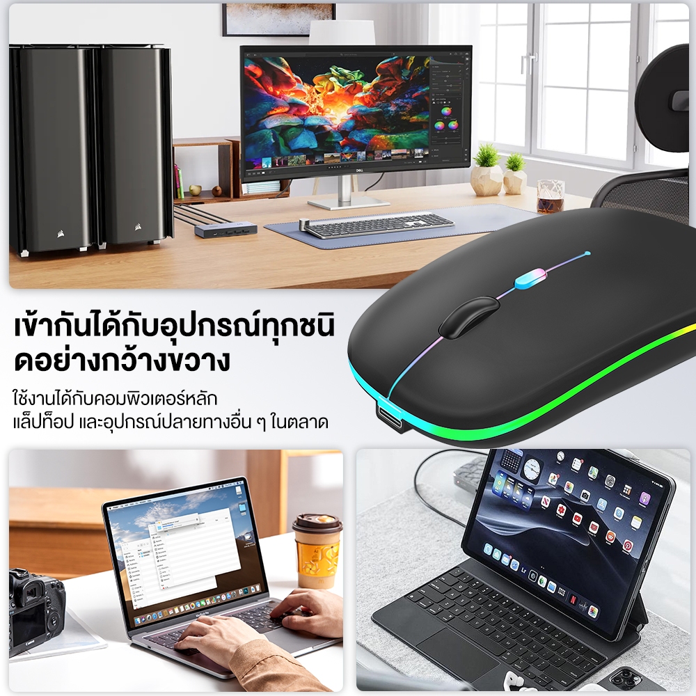 SANSONIC เมาส์ เมาส์ไร้สาย เสียงเงียบ Wireless Mouse 2.4G บลูทูธ 5.0 รับสัญญาณ USB 3 ระดับ DPI สําหรับแล็ปท็อป PC Mac