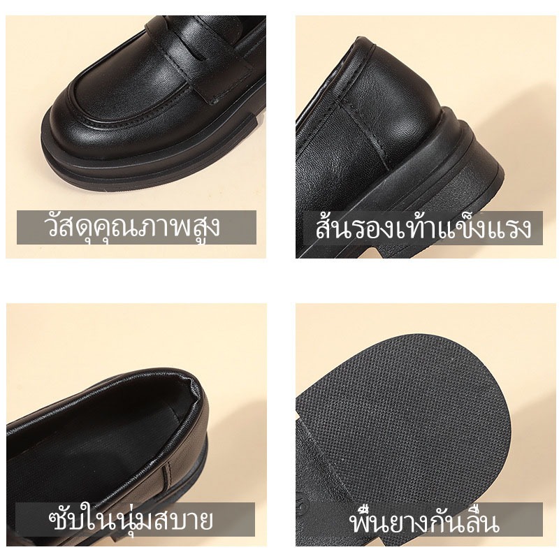 【พร้อมส่ง】รองเท้าหนังสตรีสไตล์อังกฤษแนวเกาหลี รองเท้าส้นหนา ใส่สบาย สไตล์วิเทจทรงสวยเก๋
