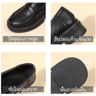 รองเท้าหนัง ส้นหนา หัวกลม สไตล์อังกฤษย้อนยุค เรียบง่าย แฟชั่นสําหรับผู้หญิง