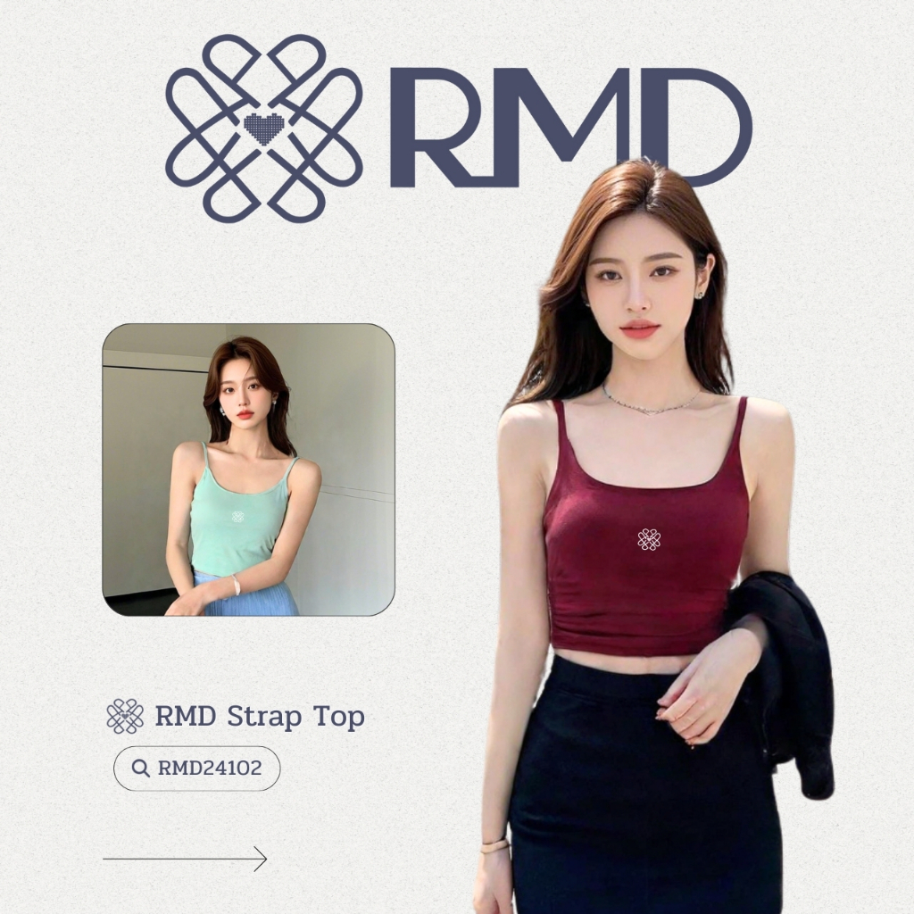 ℝ𝕄𝔻 𝕆𝕟𝕝𝕚𝕟𝕖 𝕊𝕥𝕠𝕣𝕖™ เสื้อสายเดี่ยวทรงคอโค้งมน มีฟองน้ำในตัว อกปักโลโก้ RMD