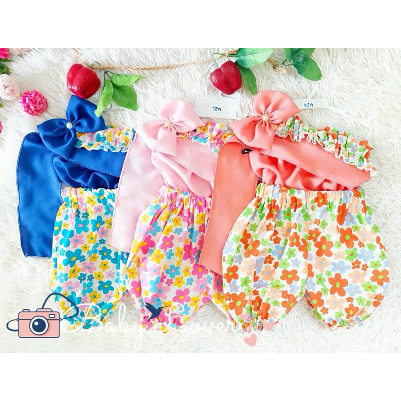 มีส่งด่วน🧸ชุดเซตสไบลายดอก เสื้อ+โจงกระเบน (รหัส SP018) ชุดไทยเด็ก ชุดสงกรานต์ Size : SS - L 👒