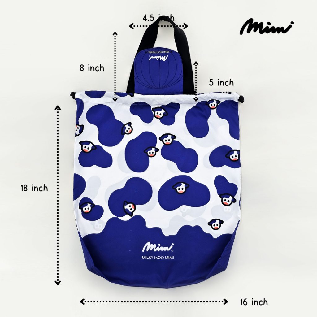 Mimi กระเป๋ากลมพับได้ Milky Moo Mimi สีฟ้า A9YKBU