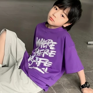 Beryl kids🌸เสื้อยืดแขนสั้นเด็ก🎀เสื้อผ้าเด็กพิมพ์ตัวอักษรฤดูร้อน อินเทรนด์เกาหลี ระบายอากาศ สีสันเท่ๆ ทรงหลวม รุ่นใหม่