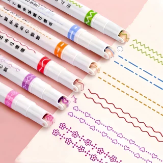 （6 ด้าม）ปากกามาร์กเกอร์ ไฮไลท์ Curve PENลูกกลิ้ง แบบเส้นคู่ ตกแต่ง DIY ไดอารี่ เน้นข้อความ เครื่องเขียนนักเรียนCurve Sha