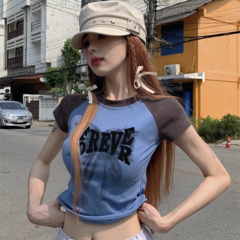 เสื้อครอปเเขนสั้น เสื้อยืดวินเทจ ทรงสลิมฟิต สำหรับแยะญิง เสื้อผ้าแฟชั่นสาวอวบมินิมอลสไตล์เกาหลี สวมใส่สบาย เเบบลำลอง 3XL