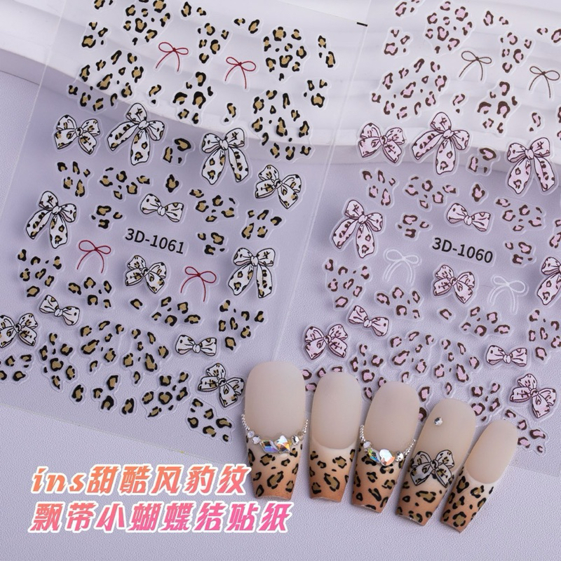 สติกเกอร์โบว์ลายเสือ ติดหน้าเล็บ สินค้าพร้อมส่ง