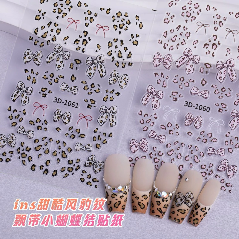 สติกเกอร์โบว์ลายเสือ ติดหน้าเล็บ สินค้าพร้อมส่ง