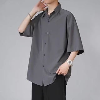 🚚85-135KG🚚สีดำ เสื้อผู้ชายไซส์ใหญ่ 4XL-8XL เสื้อเชิ้ตผู้ชายอ้วน แขนสั้น ระบายอากาศดี คนอ้วนก็ใส่ได้ กดรับคูปองด่วน