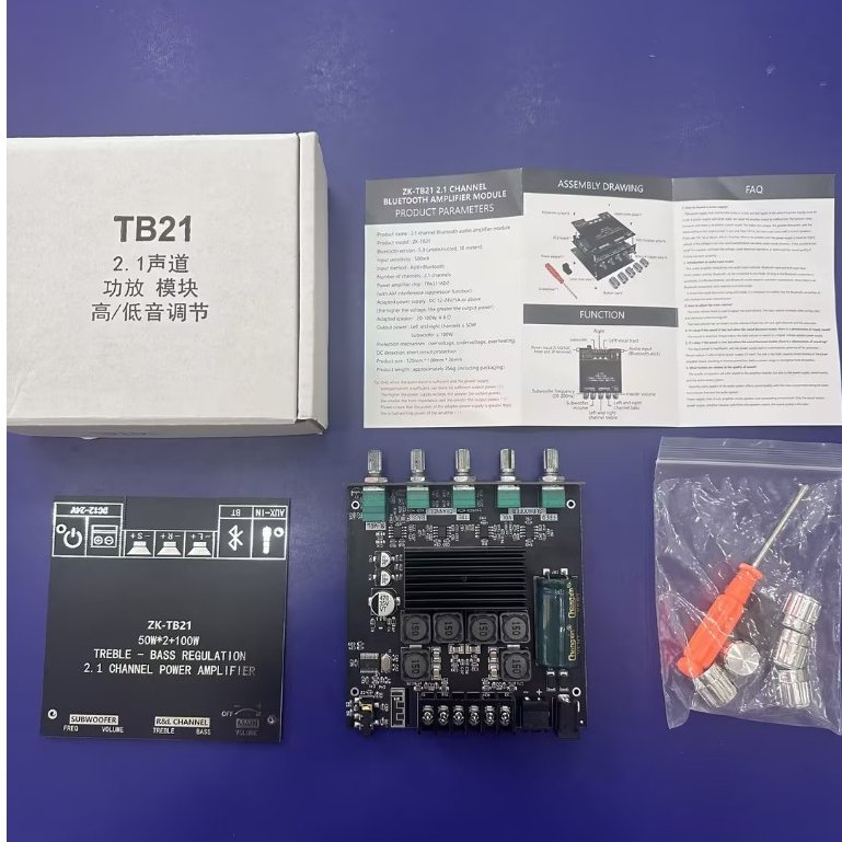 ZK TB21 32-pinชิปขนาดใหญ่5.0เครื่องขยายเสียงบลูทูธ2*50W เครื่องขยายเสียงซับวูฟเฟอร์สนับสนุน100W ชิป TPA3116D2 2.1ch ระบบ