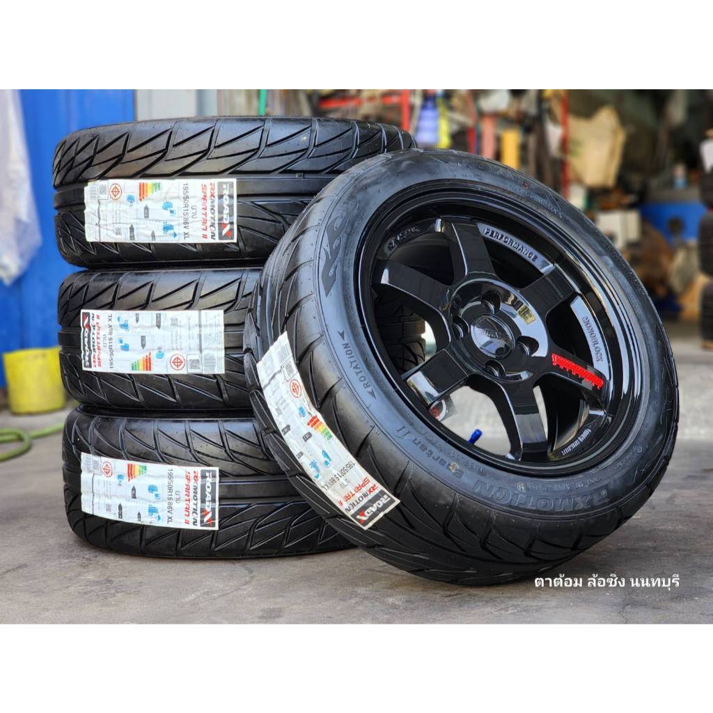 📌ชุดโปร แม็กใหม่ TE37 ดำหยอดแดง 15" 7-7 ออฟ 35 ยางใหม่ ROADX 195-50-15 ปี 22 ชุด 10,500 #มีบริการเก็
