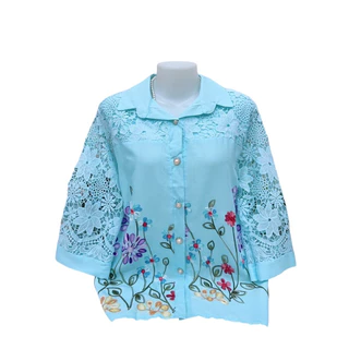 เสื้อลูกไม้ผ้าลินินงานปักรายดอกไม้ผ้านิ่มใส่สบาย#906