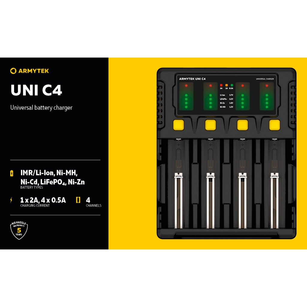 Armytek Chargers UNI C4 PLUG TYPE-C เครื่องชาร์จแบตเตอรี่ 4 ช่อง