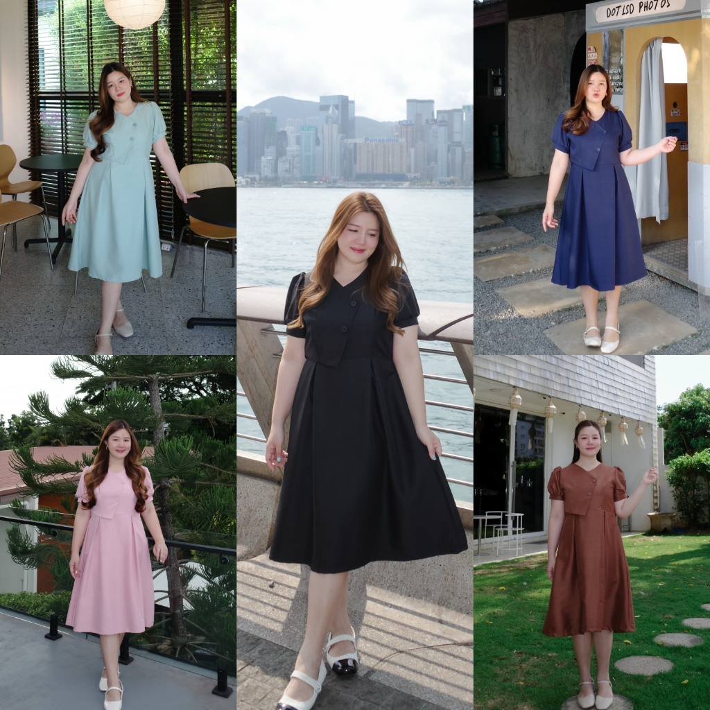 (❤️อกถึง 50") Sharon Dress เดรสสาวอวบ ชุดสาวอวบ