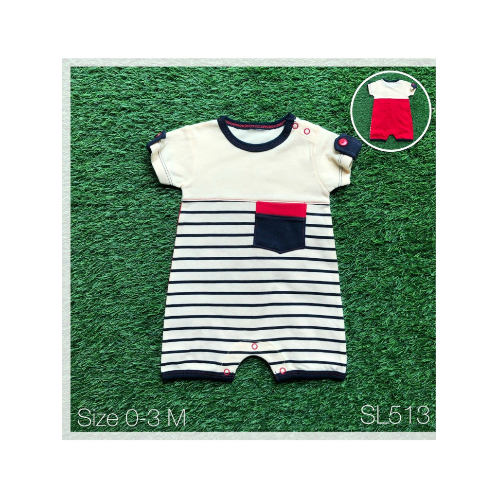 บอดี้สูทสำหรับเด็กแรกเกิด 0-3 เดือน สีขาว ลายขวาง SL513