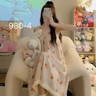 ใหม่/980#-เดรสกระโปรงผู้หญิง ชุดนอนกระโปรงผู้หญิง ลายน่ารัก หน้าร้อนใส่ได้