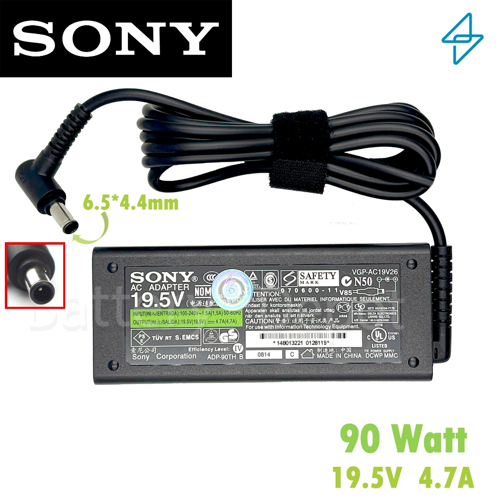 Sony AC Adapter ของแท้ 19.5V/4.7A 90W หัวขนาด 6.5*4.4mm สายชาร์จ Sony VPCCA15FH VGP-AC19V35 VGP-AC19