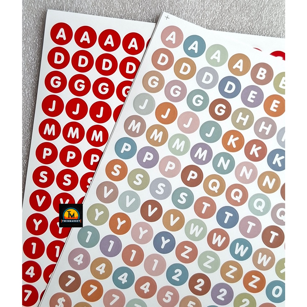 สติ๊กเกอร์ตัวอักษร ABC ตัวเลข เครื่องหมาย แผ่นเรียบ สติ๊กเกอร์pvc กันน้ำ สีเข้มสด คมชัด สินค้าราคาถูก