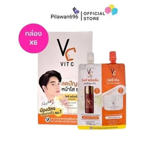 vcซองคู่[1กล่อง/6ซอง] ดับเบิ้ลวิตซี 2 STEP วิตซีน้องฉัตร VC Vit C Bio Face Advanced Pre-Serum + Whitening Cream 8 g.
