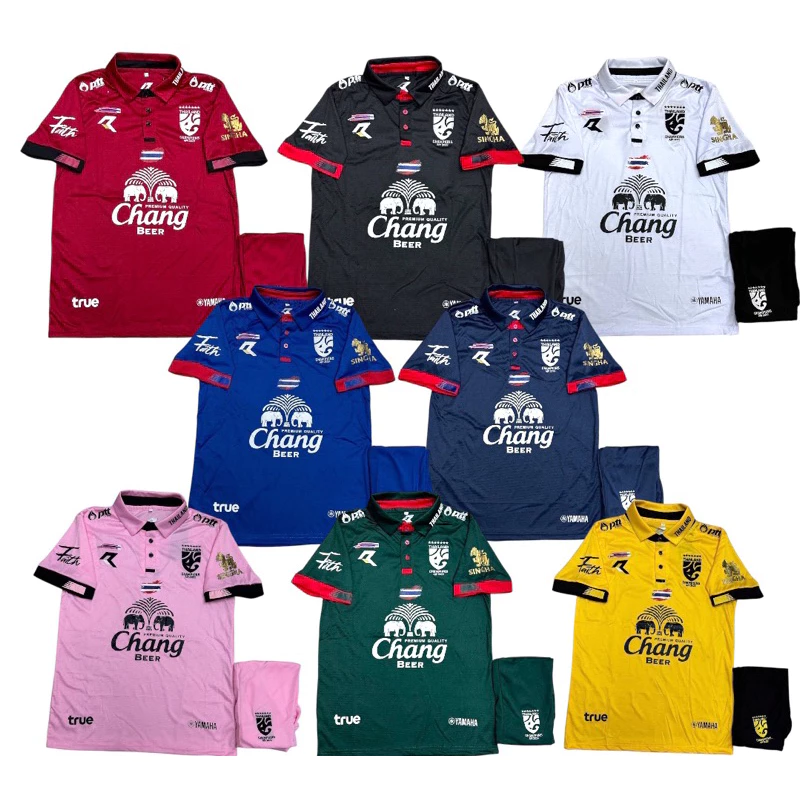ชุดกีฬาผู้ใหญ่เป็นชุดเสื้อกางเกงปักโลโก้ทีมชาติไทยผ้าโพลีเอสเตอร์นิ่มลื่นใส่สบายระบายอากาศได้ดี