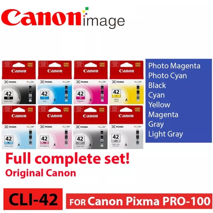 Canon CLI-42 BK ตลับหมึกอิงค์เจ็ท 42GY/LG/C/M/Y/PC/PM หมึกแท้ประกันศูนย์ Canon PIXMA PRO 100