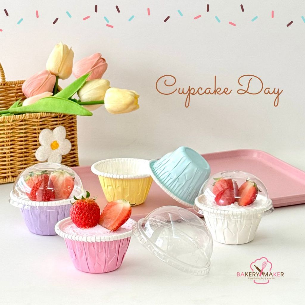 ถ้วยคัพเค้ก/Cupcake สีพาสเทล พร้อมฝา 20 ใบ ถ้วยเข้าเตาอบได้