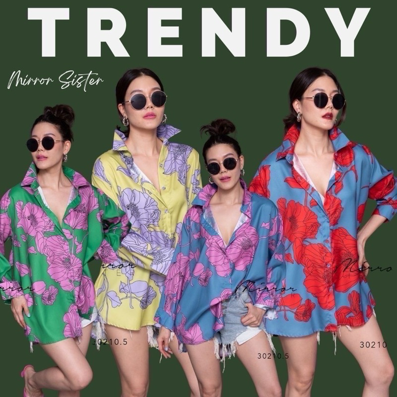 mirrorsister 30210.5 เสื้อเชิ้ตลายดอกไม้บานสะพรั่ง